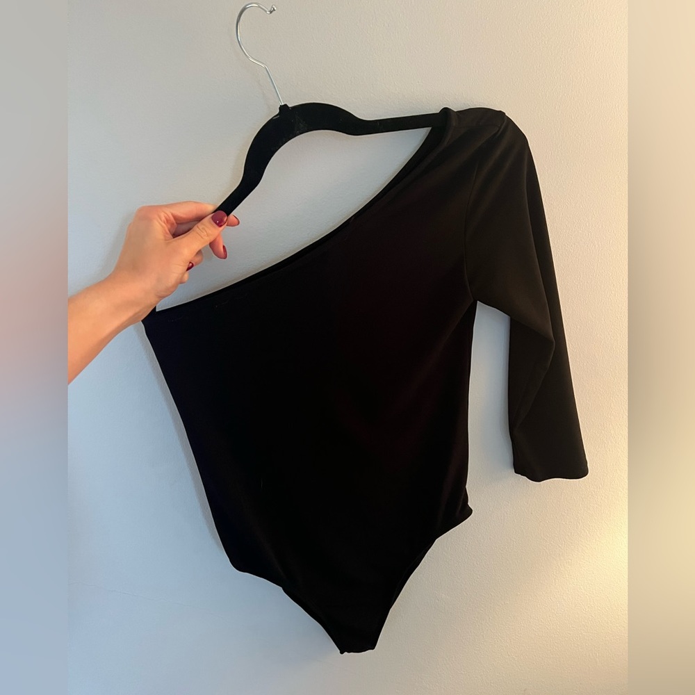 One Shoulder Black Bodysuit